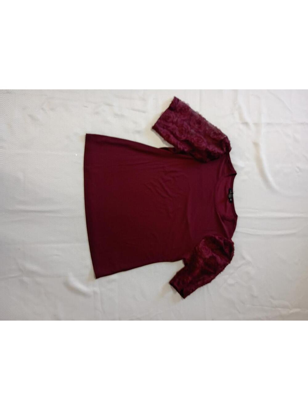 Burgundy Top with Floral Lace Puff Sleeves
